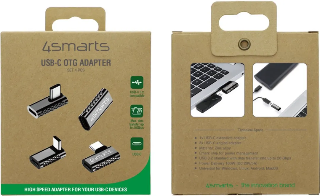 4Smarts 100W USB-C Adapter Haakse Hoek - 5A - 4 Stuks