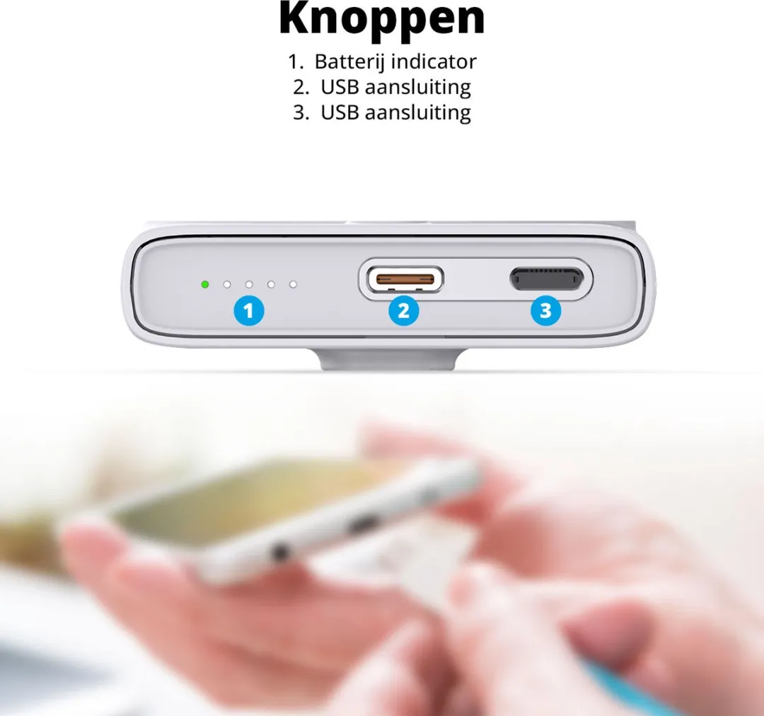 FlinQ FQC8334 Draadloze Powerbank 5000mAh - MagSafe - 2x USB - Wit