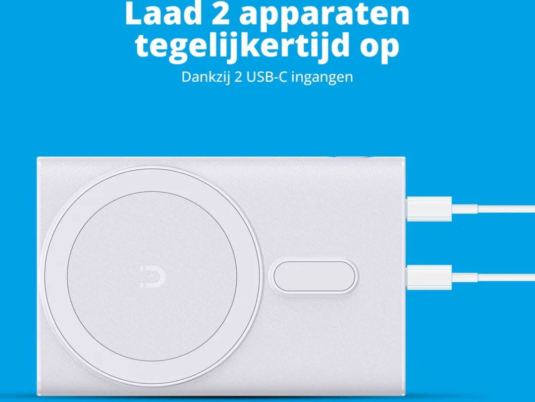 FlinQ FQC8334 Draadloze Powerbank 5000mAh - MagSafe - 2x USB - Wit