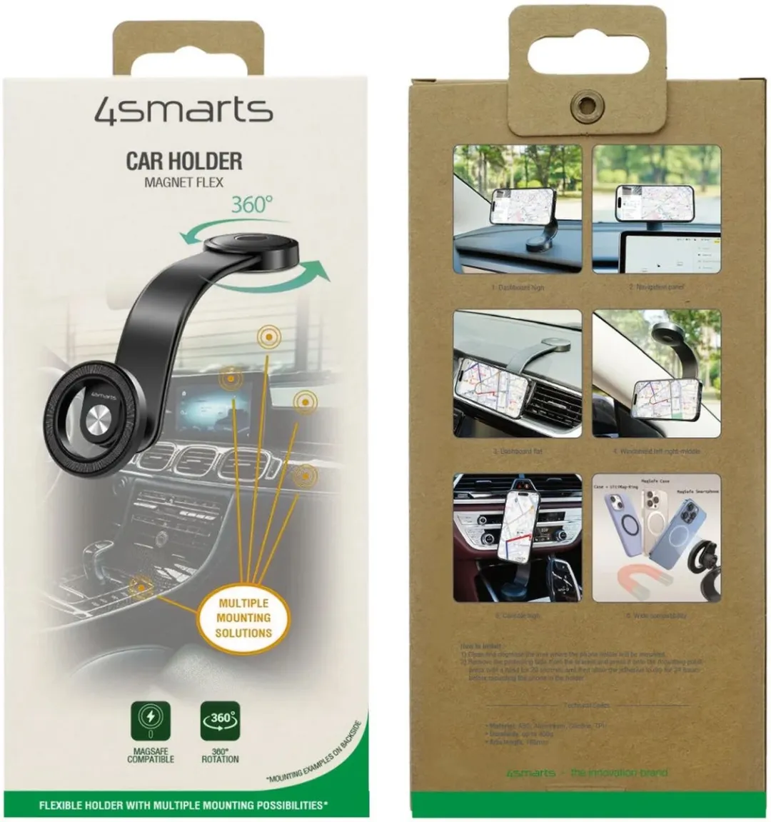 4smarts Magnet Flex - Magnetische Telefoonhouder Auto - Compatibel met MagSafe - Zwart