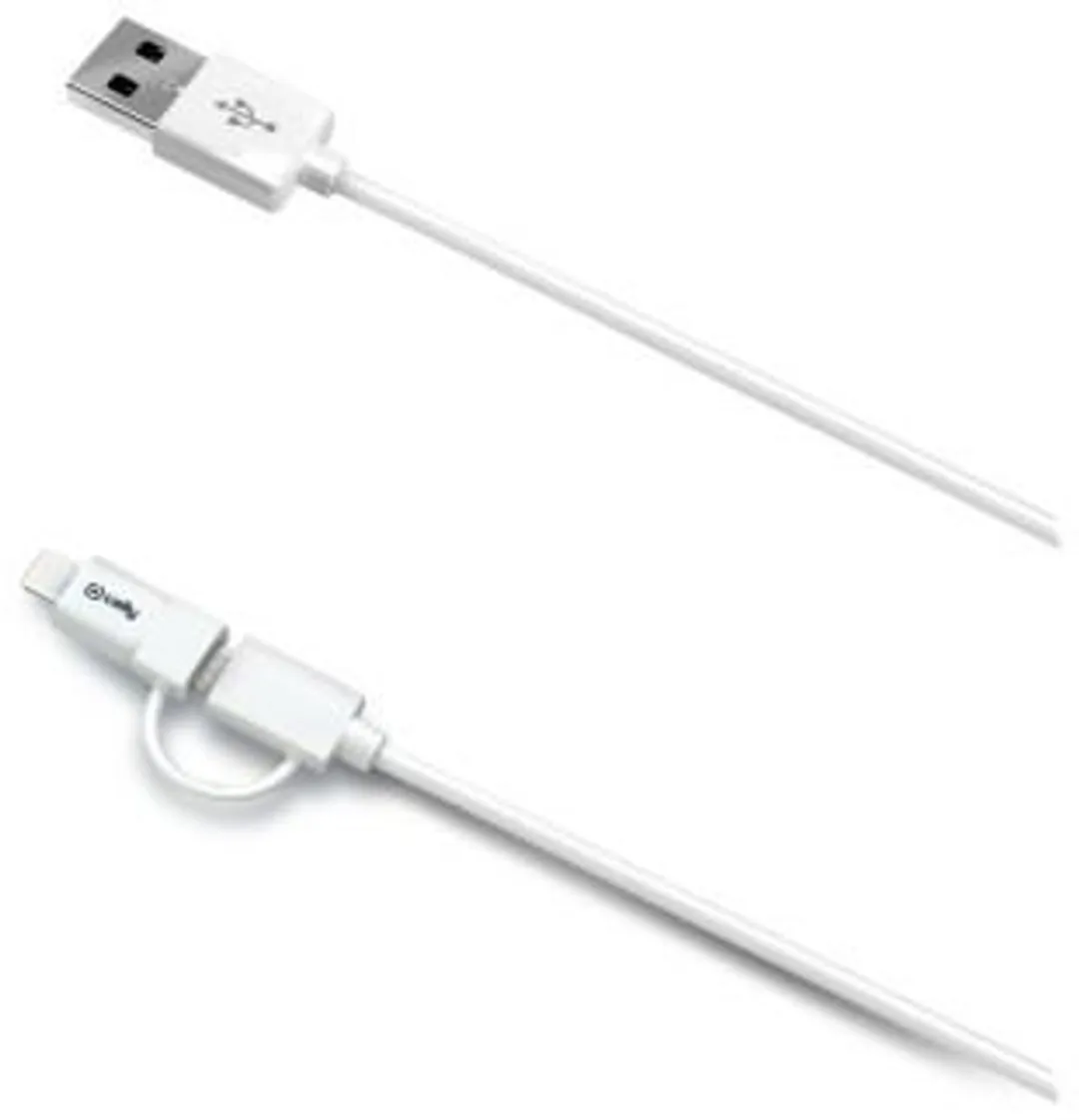 Celly 2-in-1 Oplaadkabel 12W USB-A Micro-USB & Lightning 1.0m - Wit