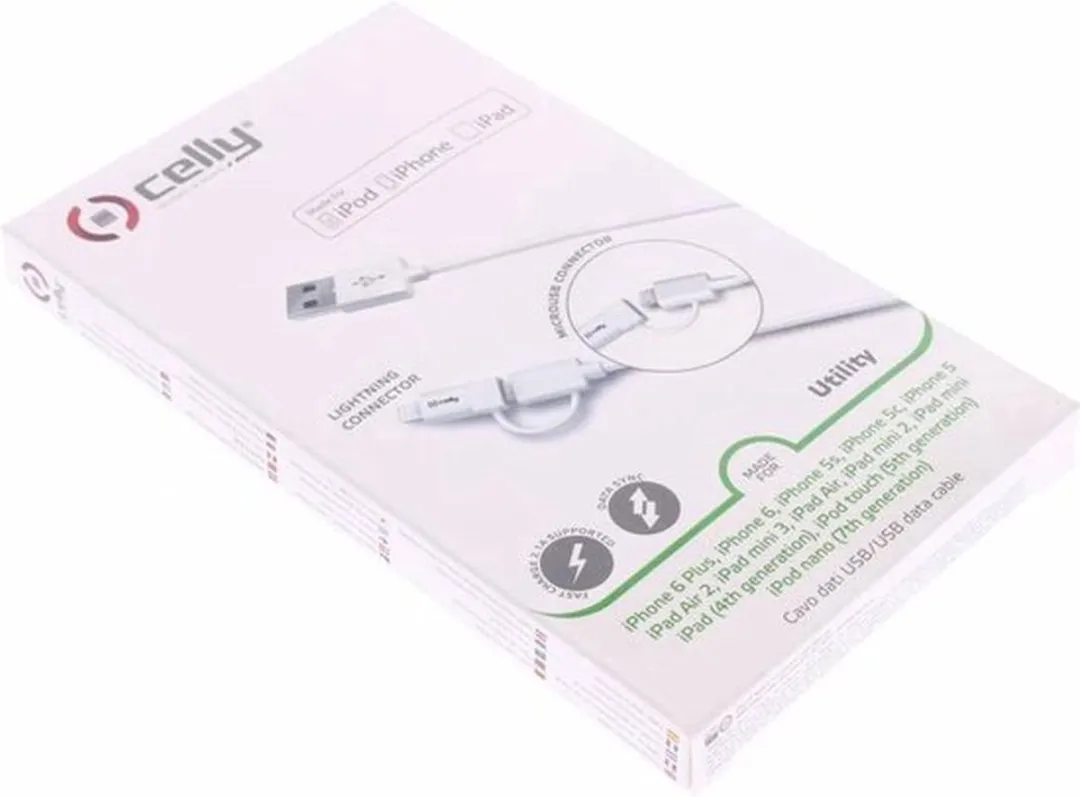 Celly 2-in-1 Oplaadkabel 12W USB-A Micro-USB & Lightning 1.0m