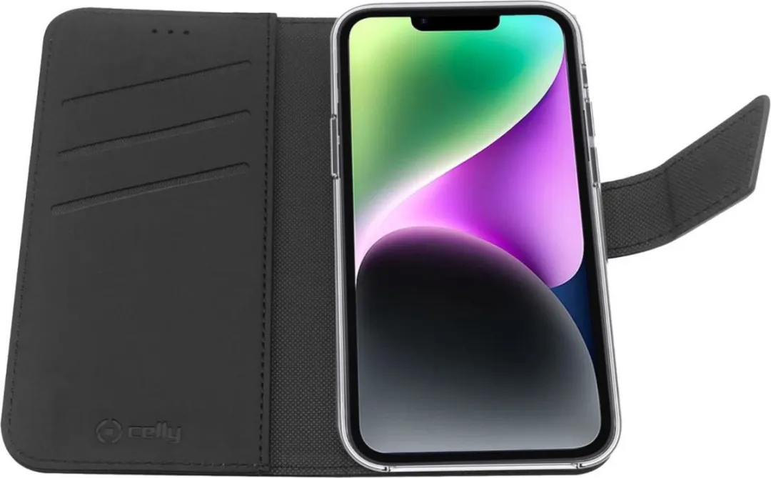 Celly Wally Bookcase Hoesje iPhone 14 - Kunstleer Zwart - afbeelding 2 van 5