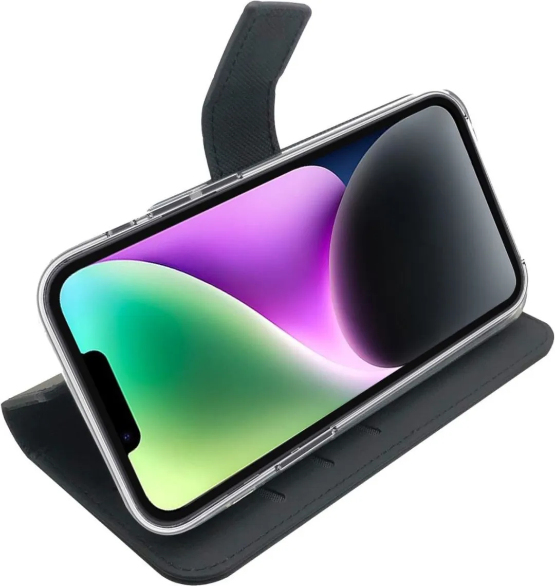 Celly Wally Bookcase Hoesje iPhone 14 - Kunstleer Zwart - afbeelding 4 van 5