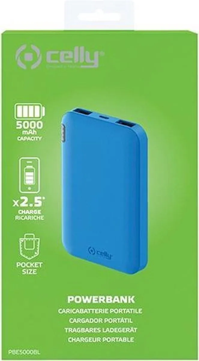 Celly Shock Powerbank 5000mAh - Blauw