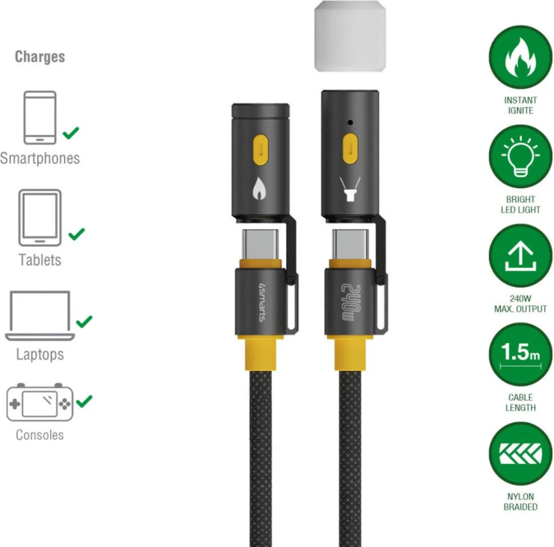 4Smarts USB-C 240W 3-in-1 Kabel 1.5M - Zwart