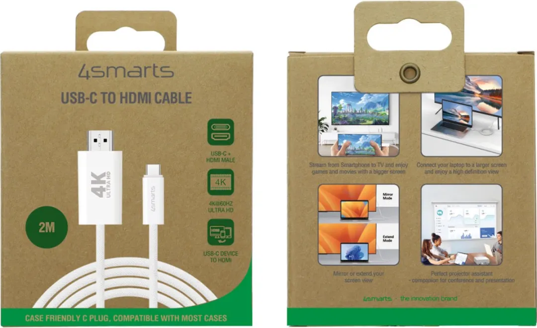 4Smarts USB-C naar HDMI Kabel 4K 60Hz 2m - Wit - afbeelding 6 van 6