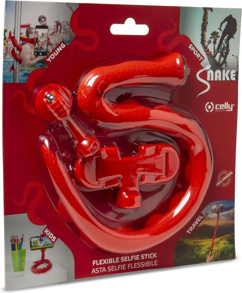 Celly Snake Selfiestick - Smartphone tot 15 Inch - Rood