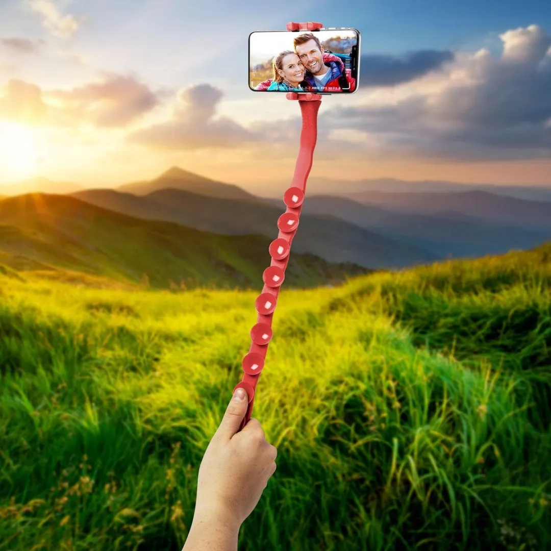 Celly Snake Selfiestick - Smartphone tot 15 Inch - Rood - afbeelding 6 van 6
