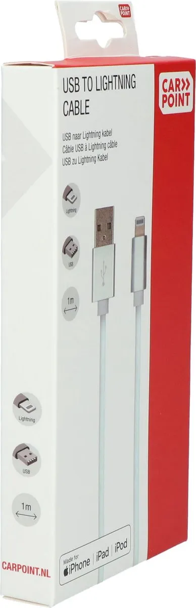 Carpoint Lightning Kabel USB naar MFI 8 pins 1m - Wit
