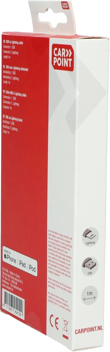Carpoint Lightning Kabel USB naar MFI 8 pins 1m - Wit - afbeelding 6 van 6