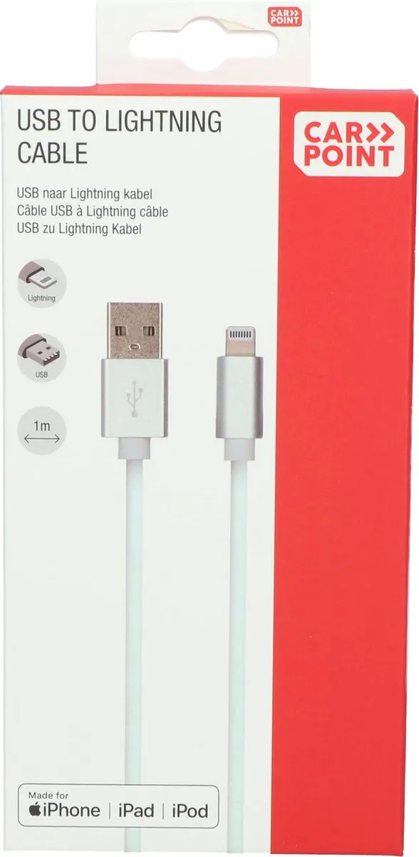 Carpoint Lightning Kabel USB naar MFI 8 pins 1m - Wit