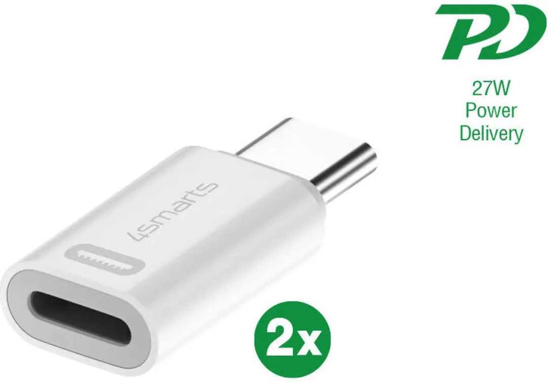 4Smarts Apple USB-C naar Lightning Adapter 27W PD - Wit (2 Stuks)