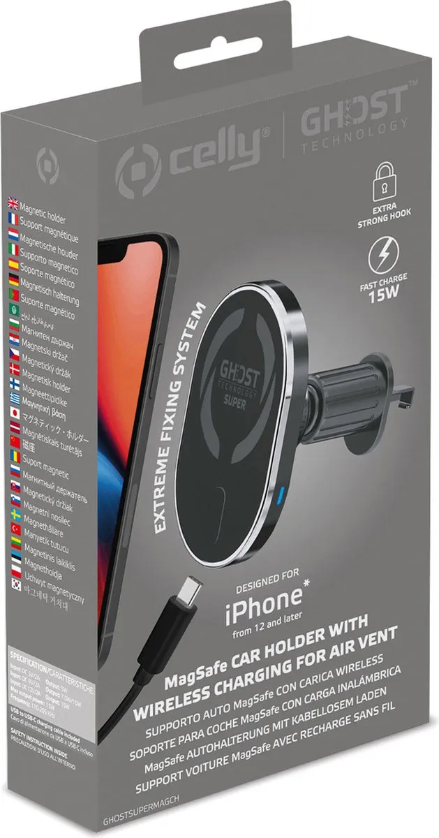 Celly Magsafe GHOSTSUPERMAGCH Draadloze Oplader - iPhone 12/13/14/15 - Zwart