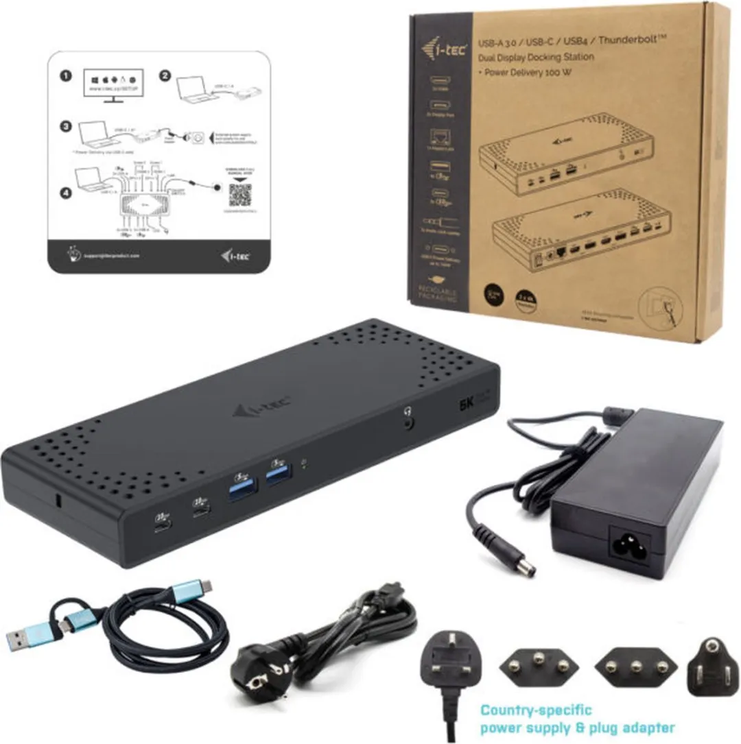 I-tec CADUA4KDOCKPDL2IT Laptopdock USB-C 3.2 Gen 1 - Zwart - afbeelding 4 van 6
