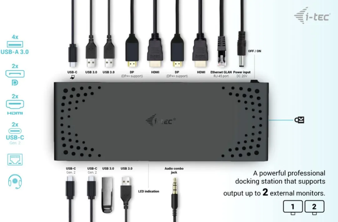 I-tec CADUA4KDOCKPDL2IT Laptopdock USB-C 3.2 Gen 1 - Zwart - afbeelding 3 van 6