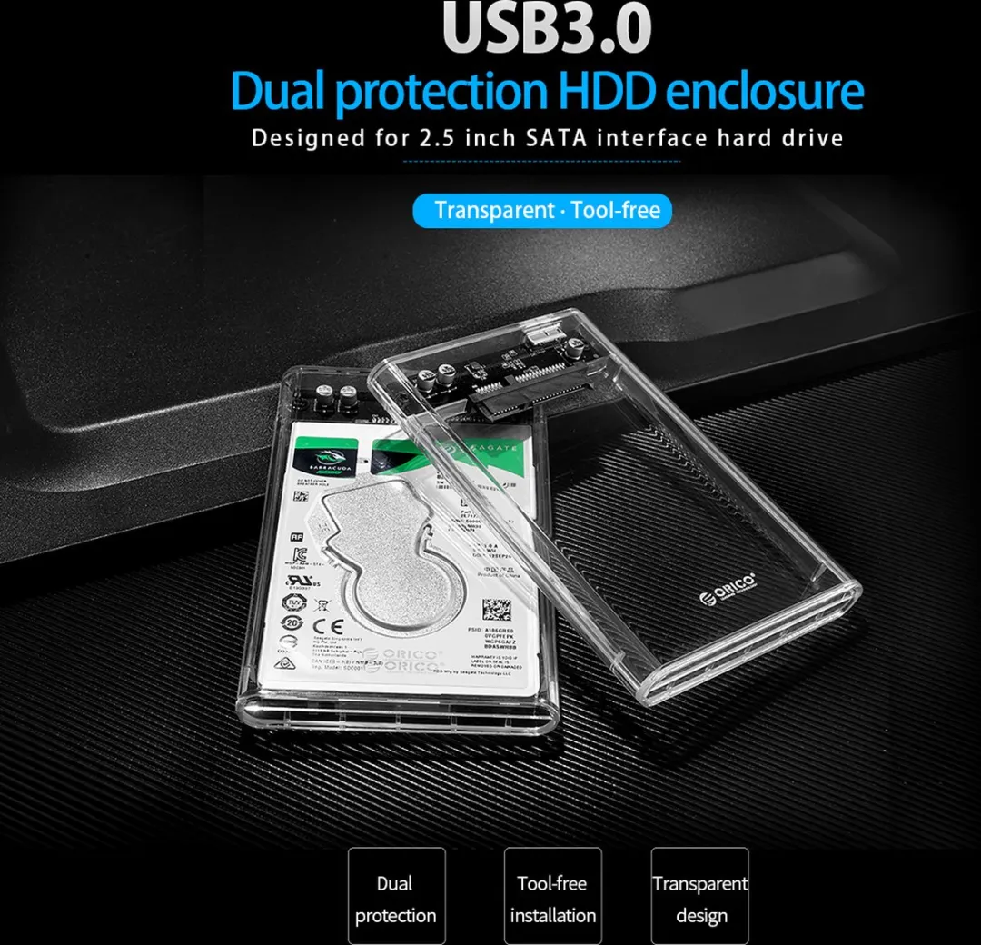 ORICO 2139U3-CR Externe Harde Schijfbehuizing 2,5" - USB 3.0 - Transparant