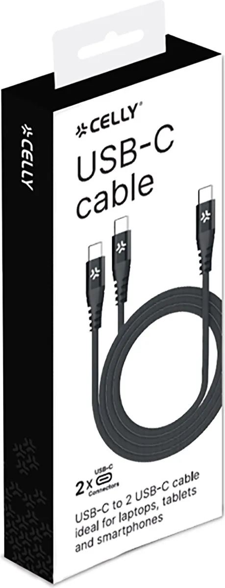 Celly USB-C Splitter Kabel 100W - 2x USB-C - 3m - Zwart