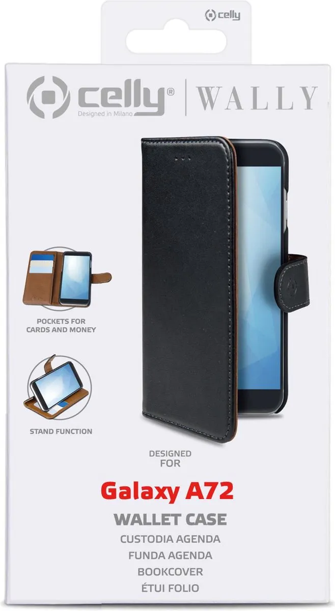 Celly Wally Bookcase Hoesje WALLY949 - Samsung Galaxy A72 - 3 Pasjes - Zwart
