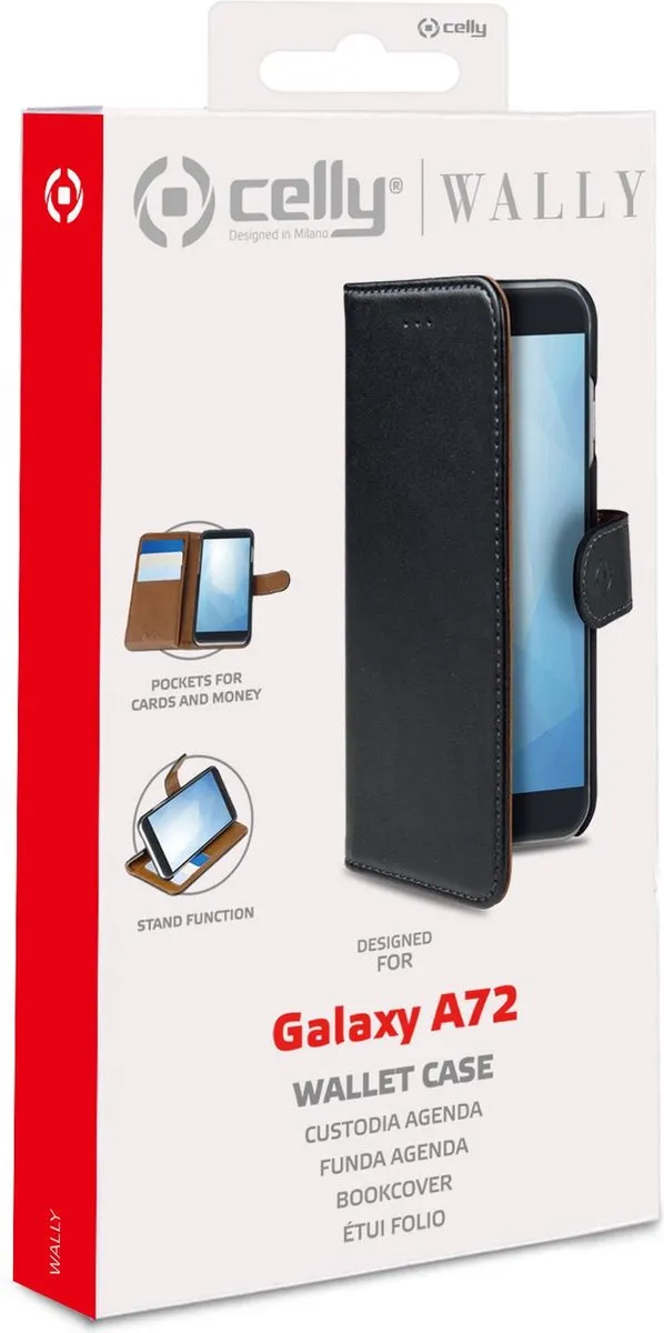 Celly Wally Bookcase Hoesje WALLY949 - Samsung Galaxy A72 - 3 Pasjes - Zwart