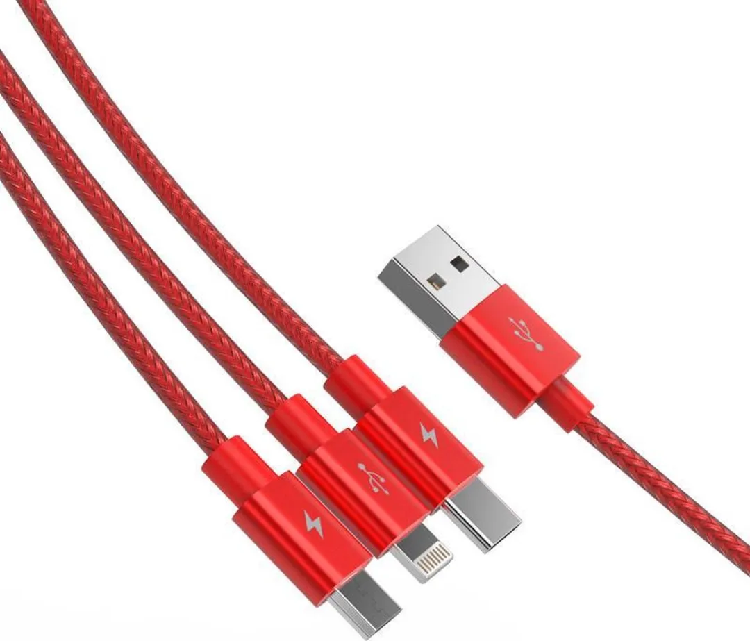 ORICO ORI-UTS-12-RD Laadkabel - USB-C/Lightning/Micro-USB 3A - 1.2m - Rood