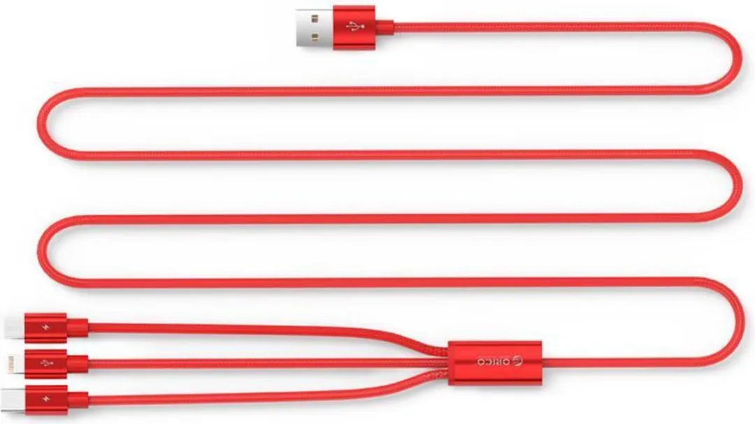 ORICO ORI-UTS-12-RD Laadkabel - USB-C/Lightning/Micro-USB 3A - 1.2m - Rood