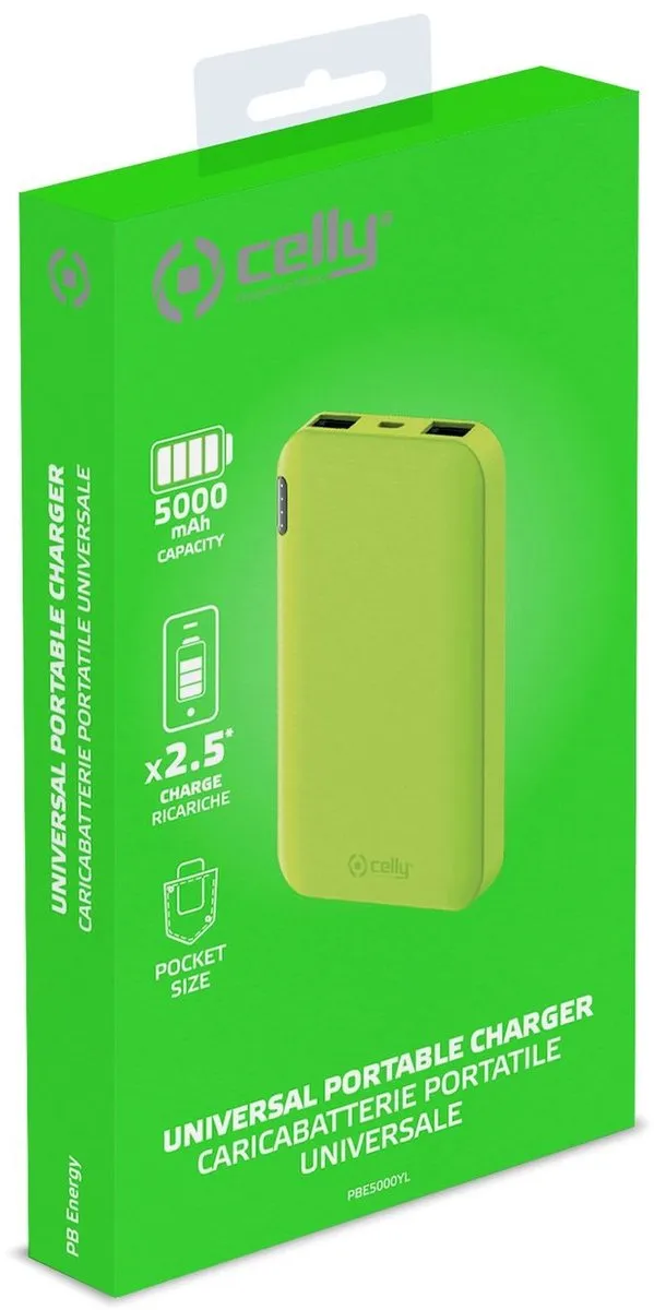 Celly Powerbank Energy 5000 5000mAh - 3x USB - Geel
