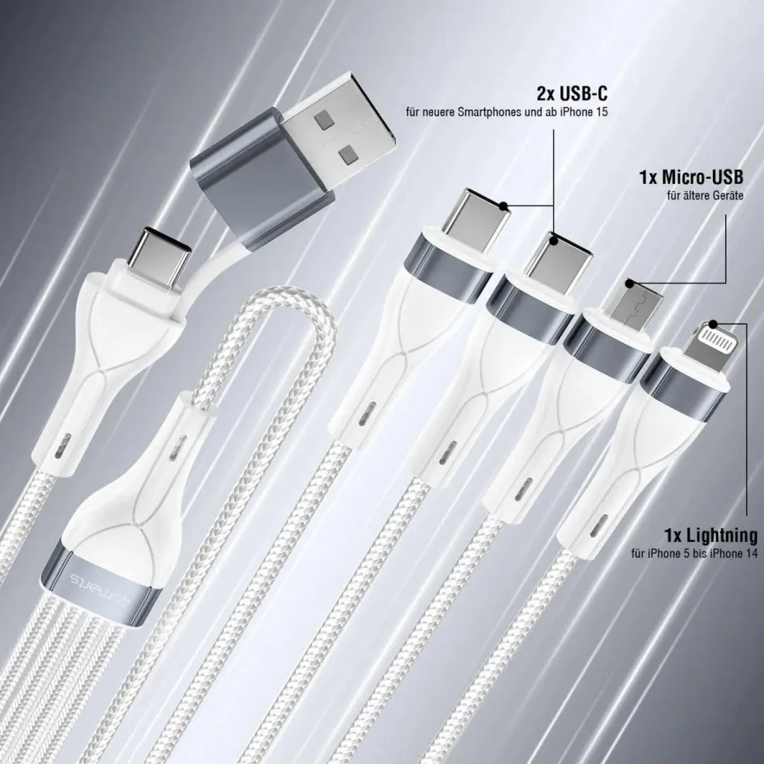 4Smarts 4in2 Multi Oplaadkabel 25cm - Wit