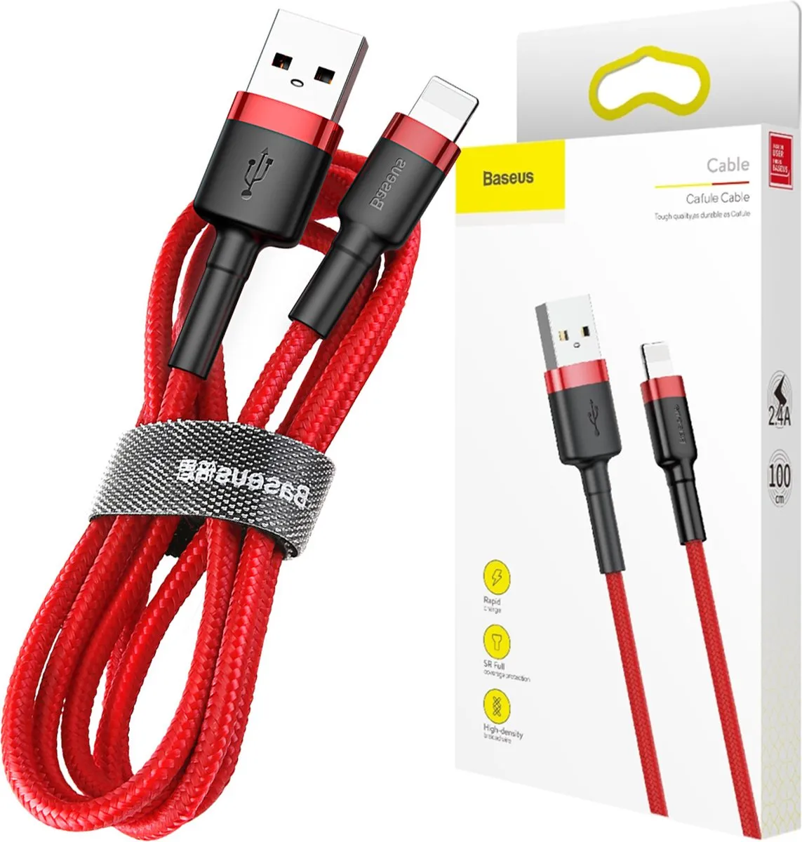 Baseus USB Lightning Kabel 1m - Rood