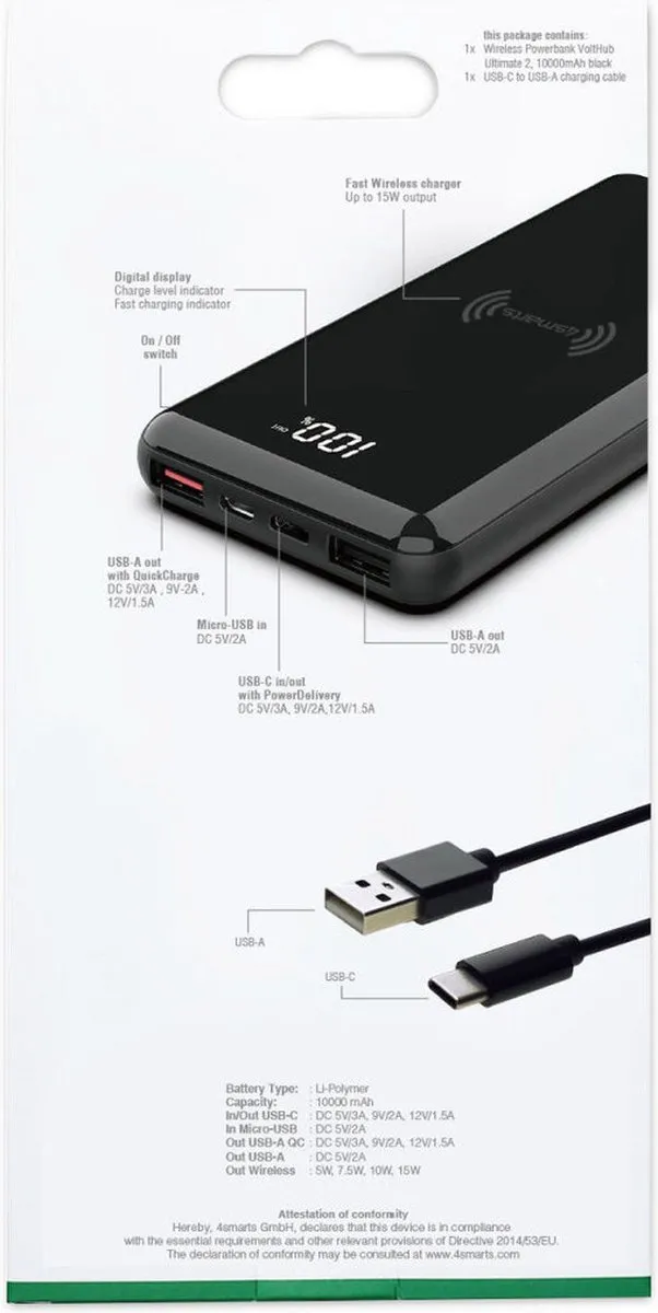4Smarts VoltHub Ultimate2 459355 Powerbank 10.000mAh - Zwart