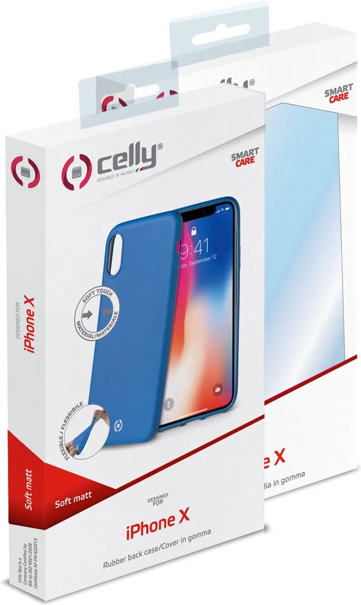 Celly Soft Matt iPhone X/Xs Hoesje - 2 Lagen - Blauw/Rood/Zilver - afbeelding 6 van 6