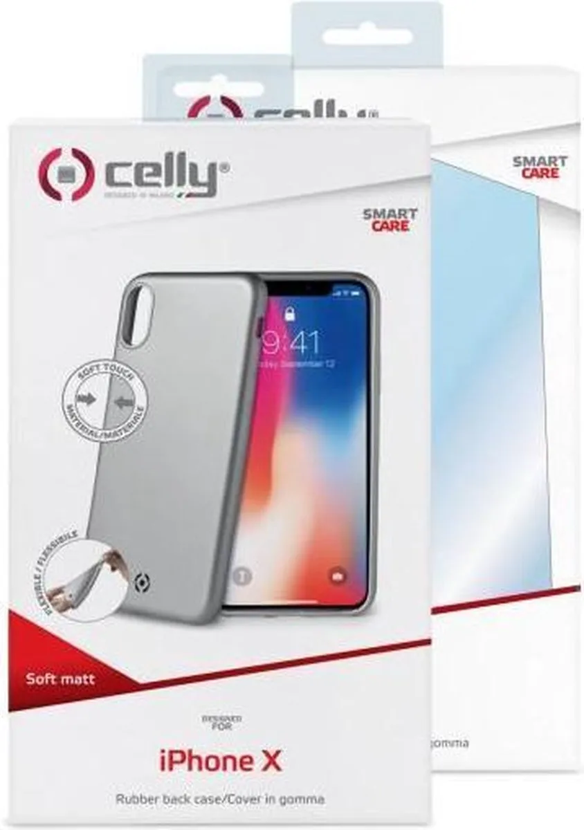 Celly Soft Matt iPhone X/Xs Hoesje - 2 Lagen - Blauw/Rood/Zilver