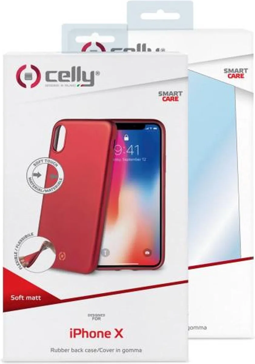 Celly Soft Matt iPhone X/Xs Hoesje - 2 Lagen - Blauw/Rood/Zilver