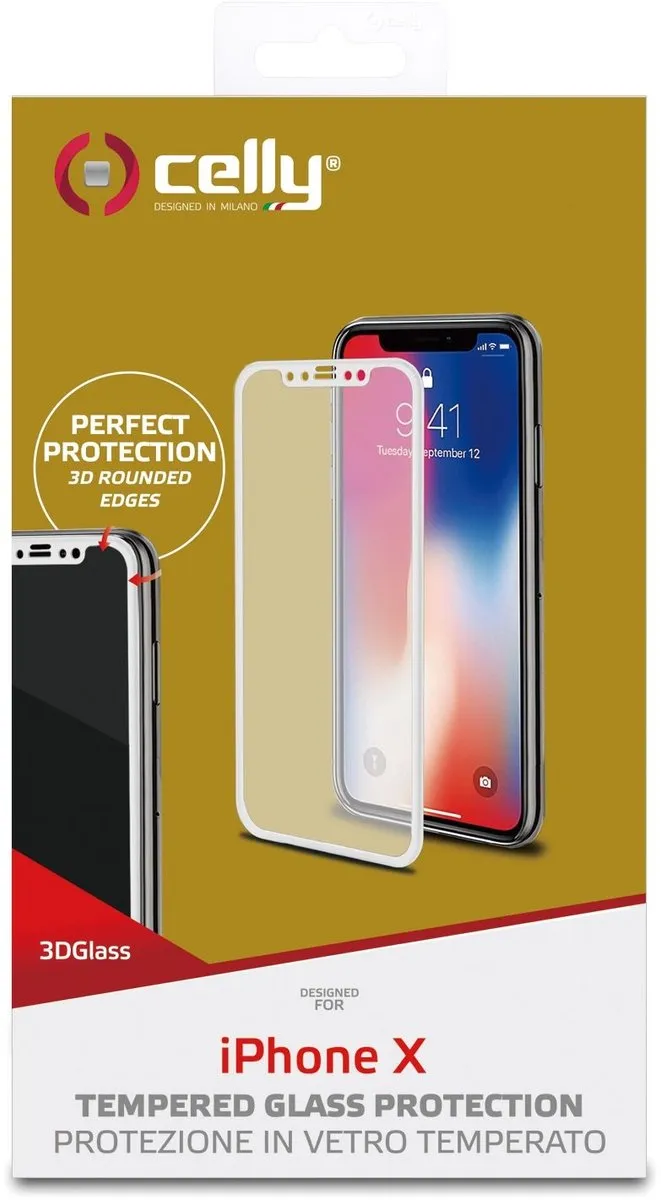 Celly Screenprotector iPhone X/XS - Zwart Glas
