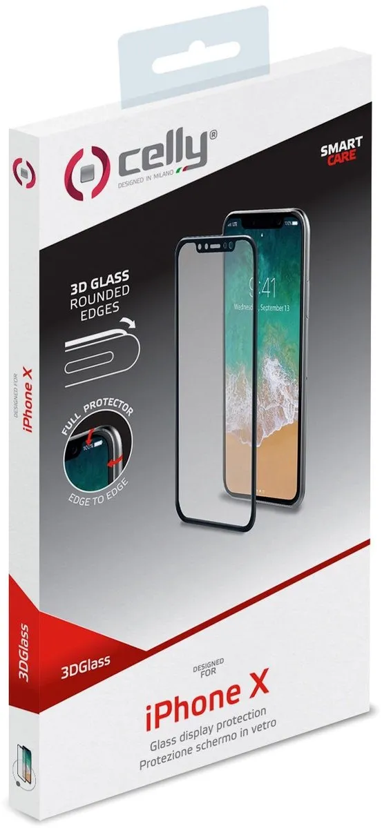 Celly Screenprotector iPhone X/XS - Zwart Glas