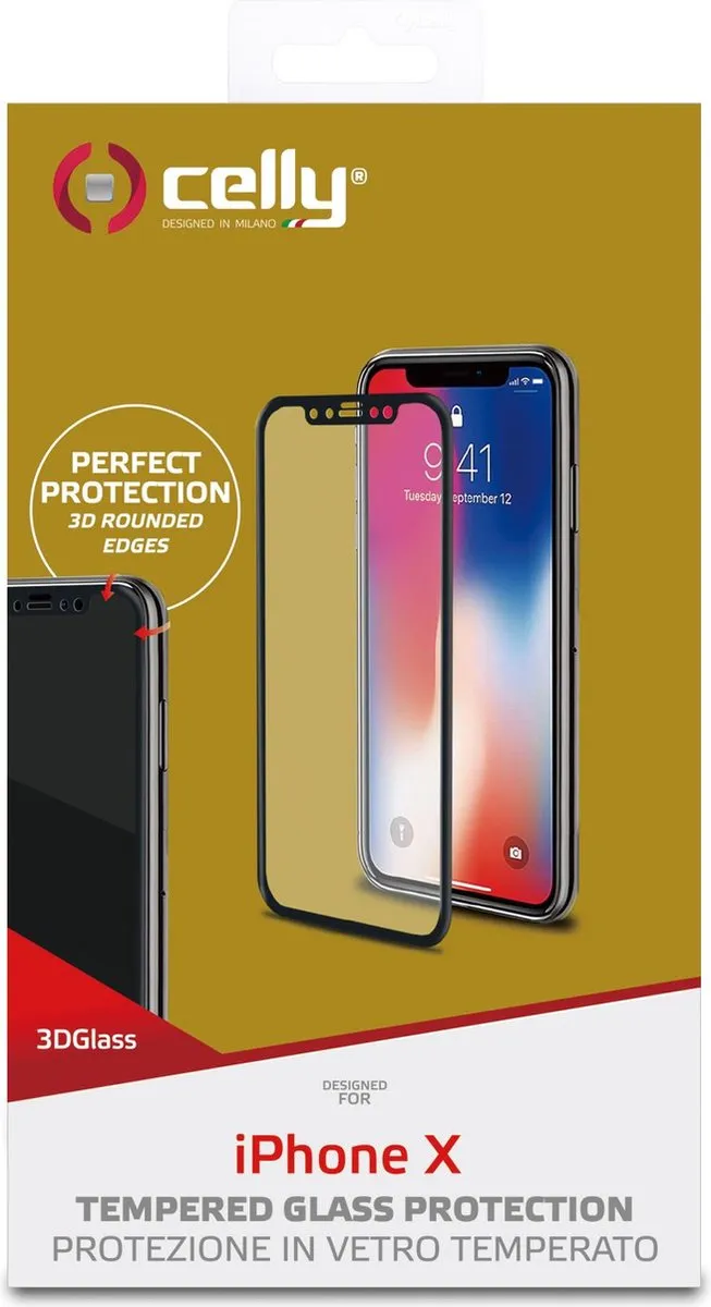Celly Screenprotector iPhone X/XS - Zwart Glas
