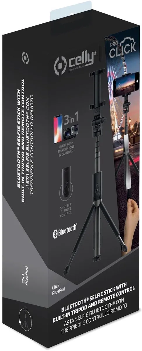 Celly Pluspod Bluetooth Selfiestick 6 Inch - Zwart
