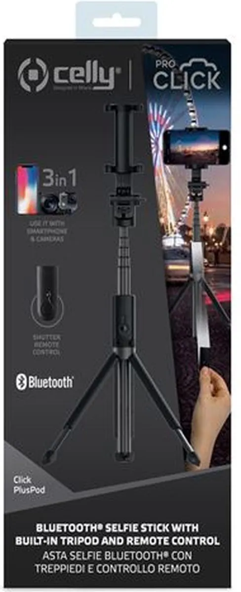 Celly Pluspod Bluetooth Selfiestick 6 Inch - Zwart