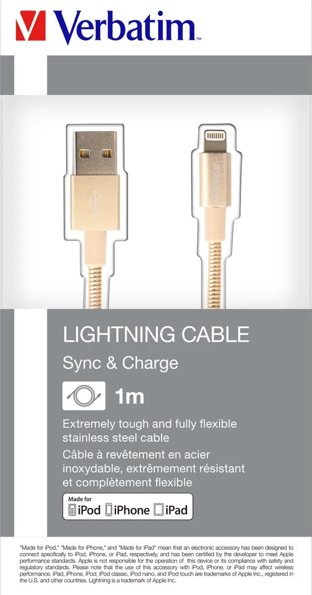 Verbatim Lightning Kabel 100cm - Goud