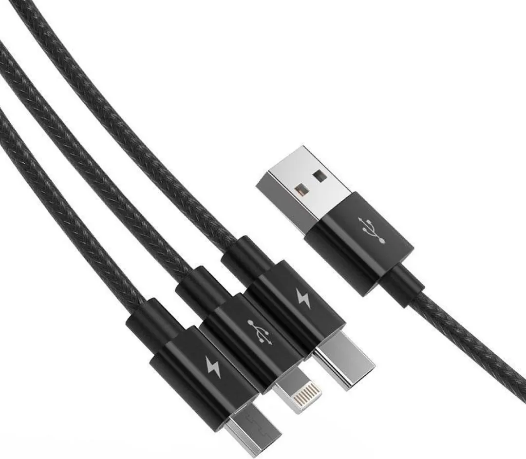 ORICO Nylon 3-in-1 Laadkabel Lightning/Micro B/Type-C 3A - Zwart