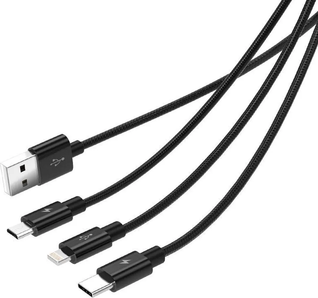 ORICO Nylon 3-in-1 Laadkabel Lightning/Micro B/Type-C 3A - Zwart