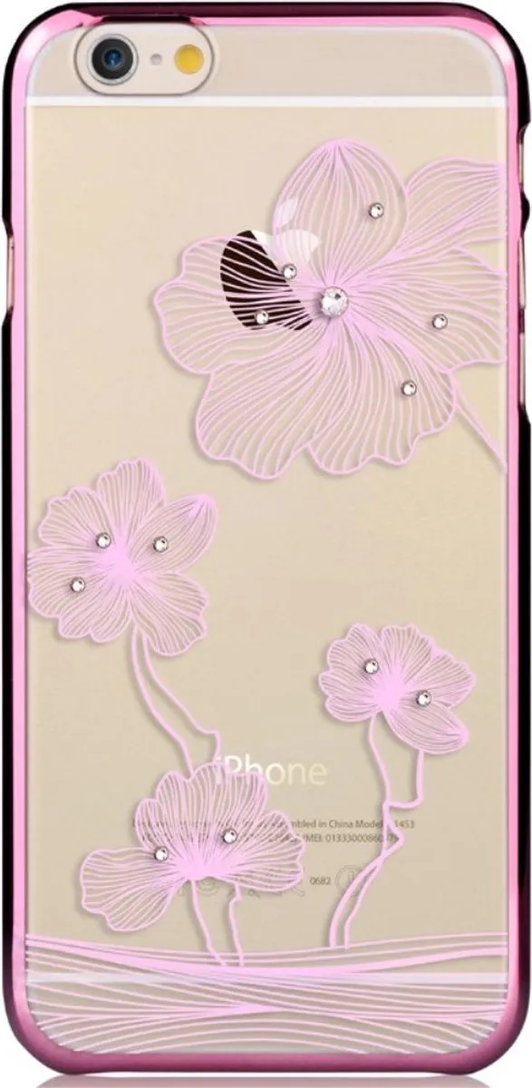 COMMA bloemen geschikt voor iPhone 6 6s hoesje - Swarovski kristallen - Lila Paars Chroom