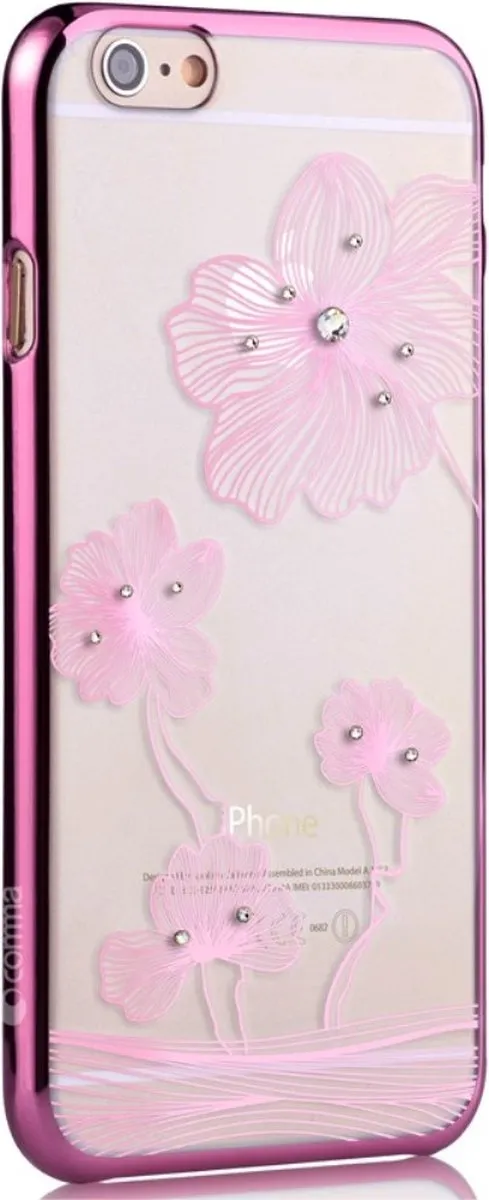COMMA bloemen geschikt voor iPhone 6 6s hoesje - Swarovski kristallen - Lila Paars Chroom