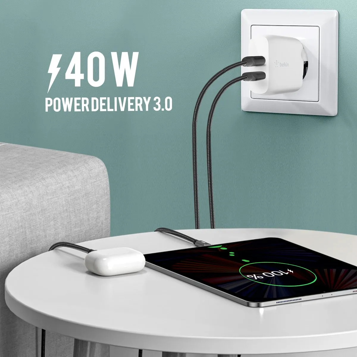 Belkin Boost Charge USB-C PD Wandlader 40W - Wit - afbeelding 6 van 6
