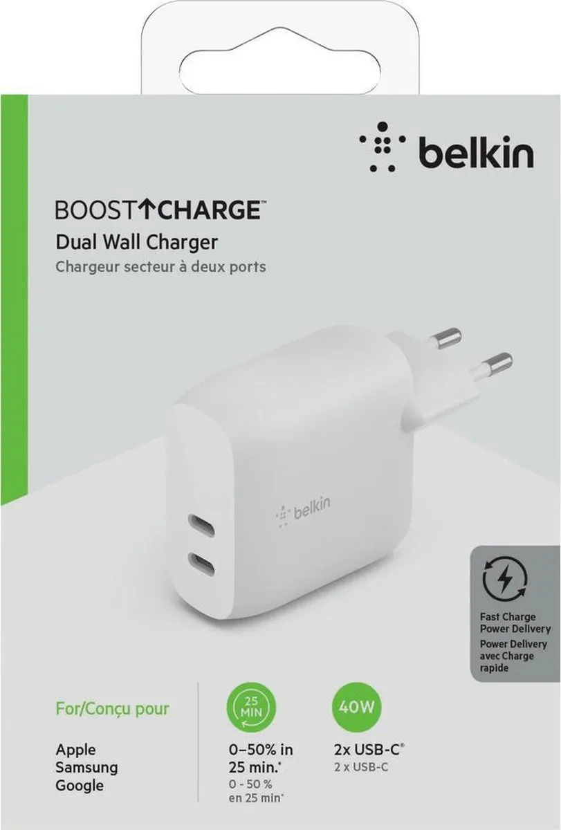 Belkin Boost Charge USB-C PD Wandlader 40W - Wit