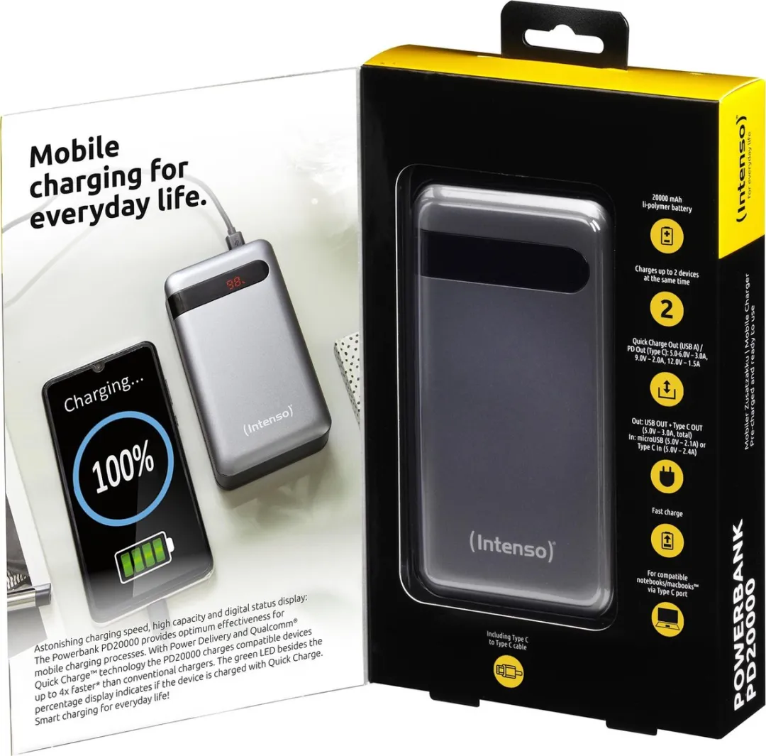 Intenso Powerbank PD20000 20000mAh - 3 Outputs - Antraciet
