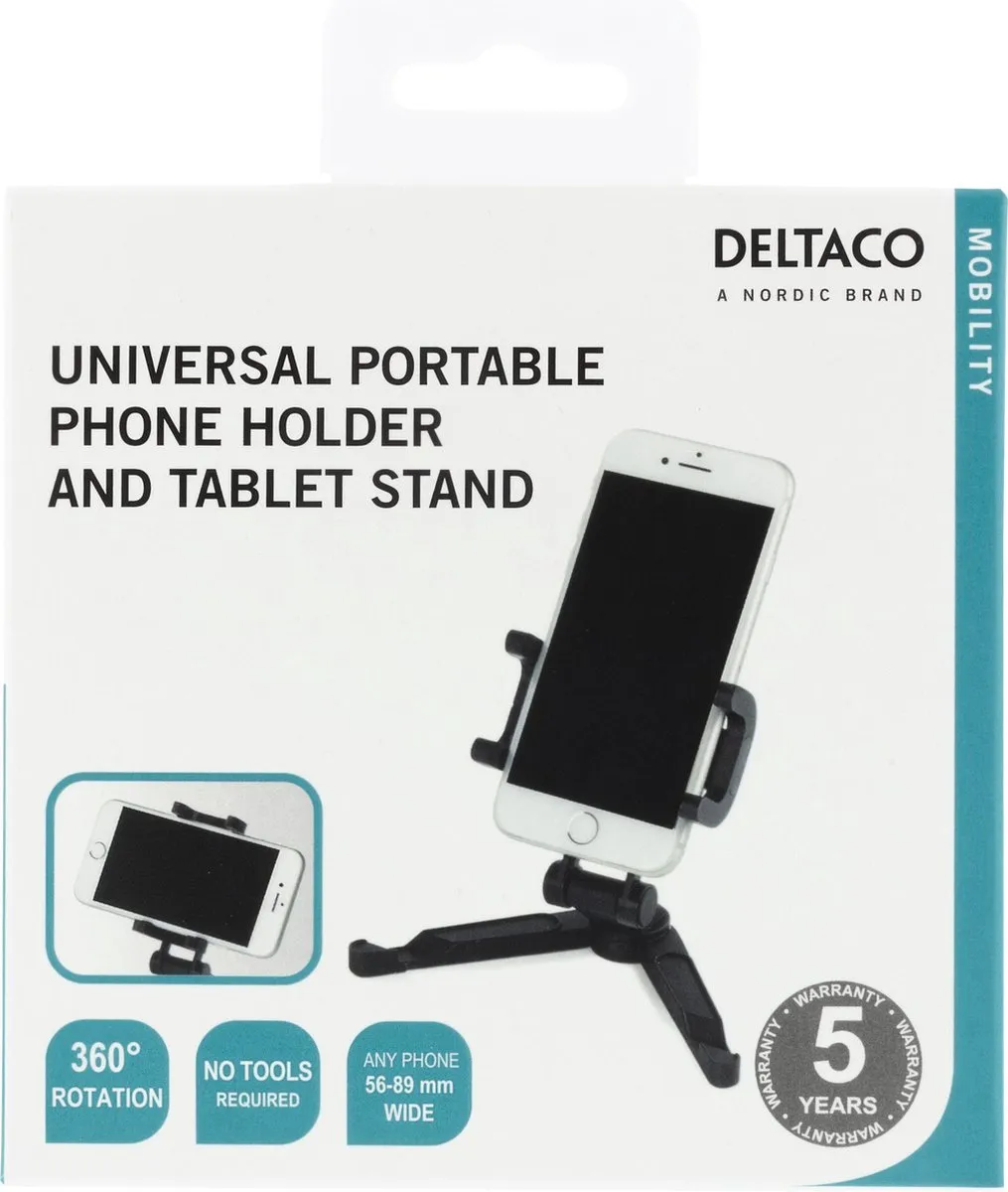 Deltaco ARM-269 Universele Smartphonehouder - 360° Rotatie - Zwart