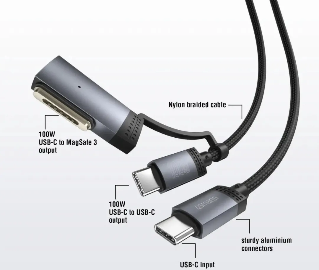 4Smarts MagSafe 3 Adapter USB-C Kabel 100W 2m - Zwart