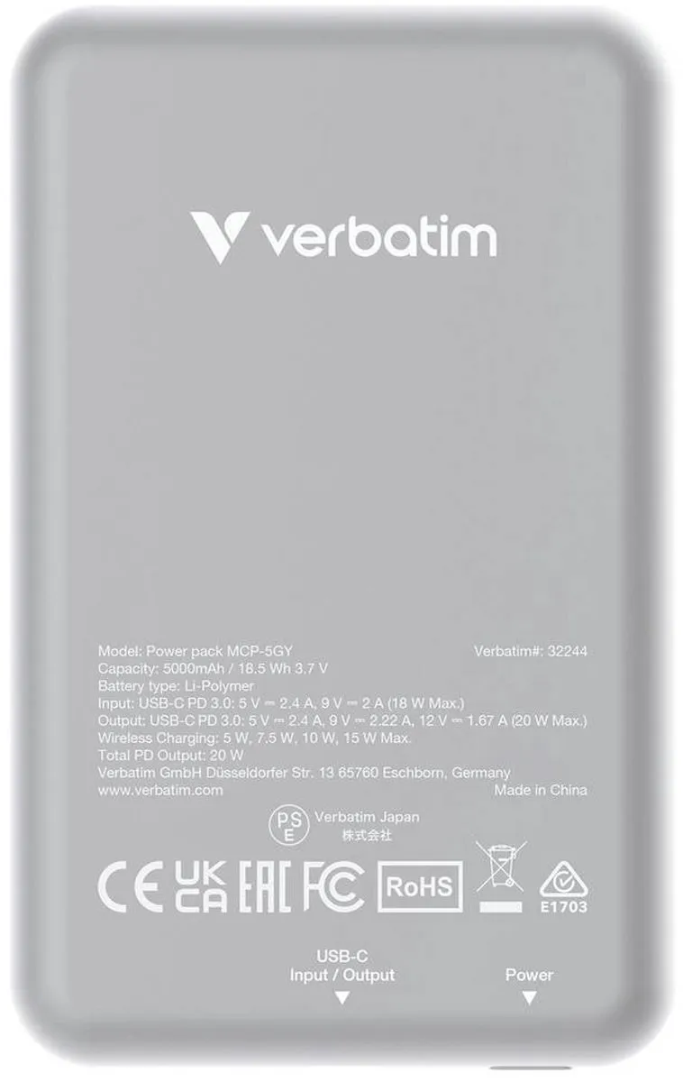 Verbatim Charge 'n' Go Power Bank 5000mAh - Grijs