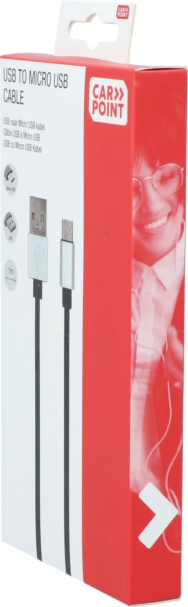 Carpoint USB naar Micro USB Kabel 1m - Zwart